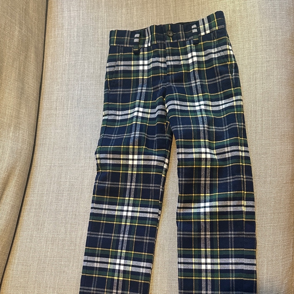 Janie and Jack Plaid Kids Pants - Navy, Green, Yellow